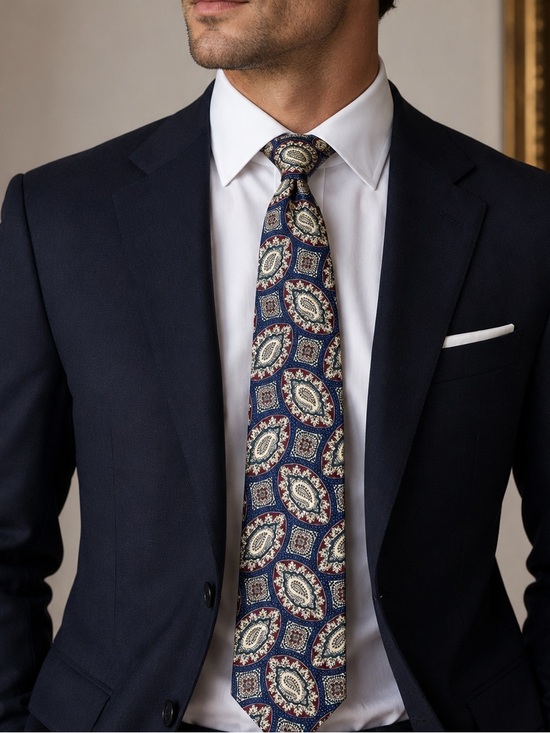 Oscar de la Renta Other - Vtg 90’s Oscar de la Renta Couture Paisley Medallion Silk Necktie Blue Burgundy